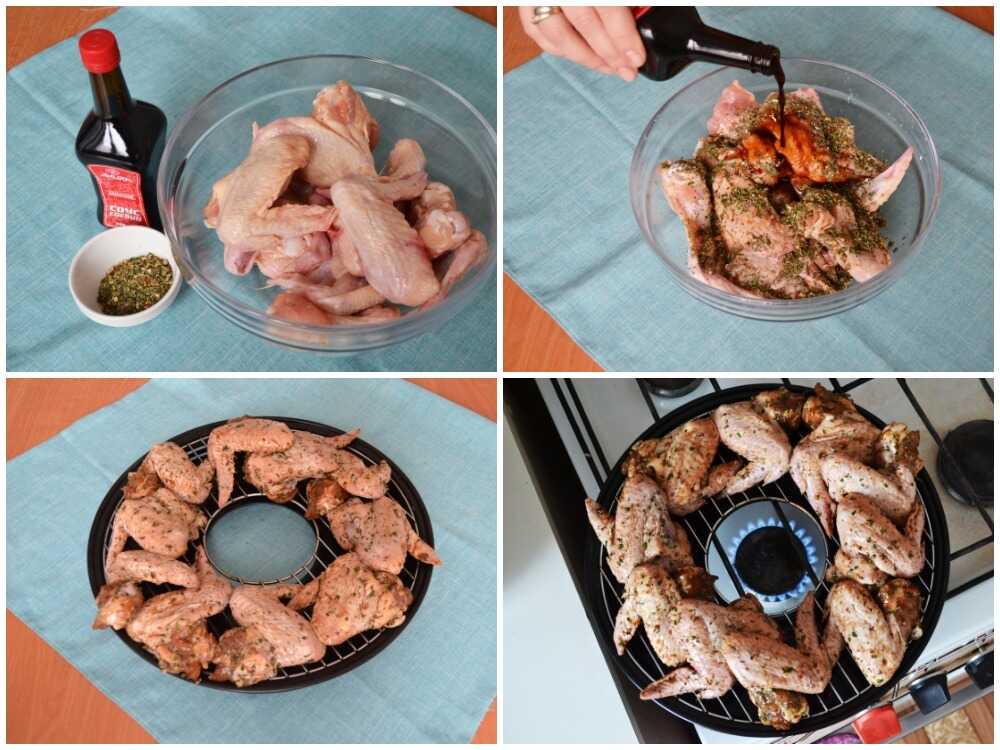 Пошаговое приготовление куриных крылышек на сковороде-гриль