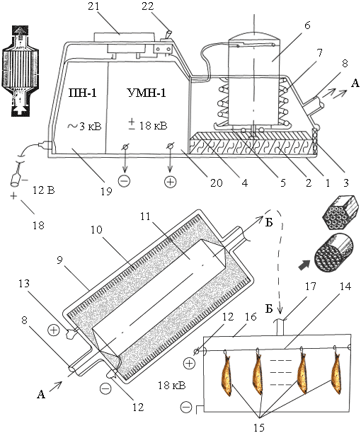 Схема электростатической коптильни